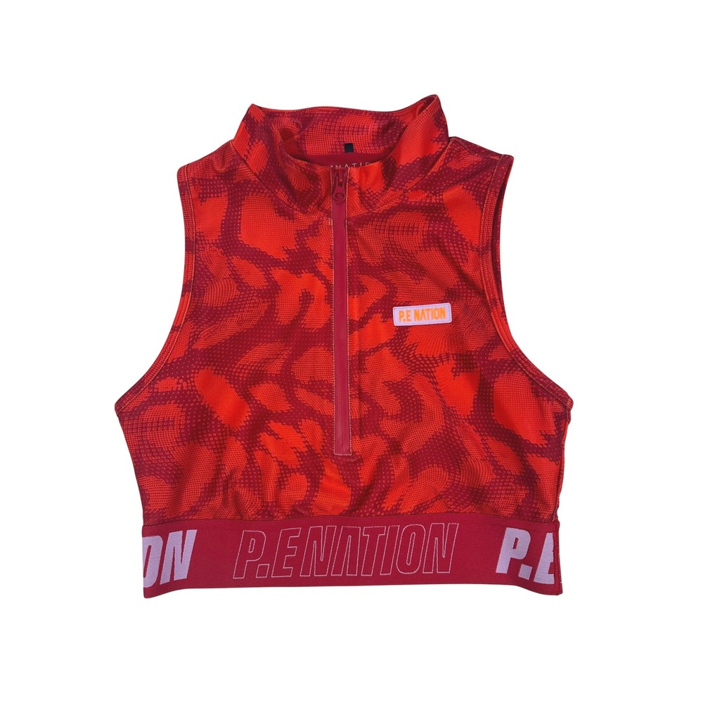 P.E Nation Red Animal Print Quarter Zip Sleeveless Crop Top Sports Bra Small